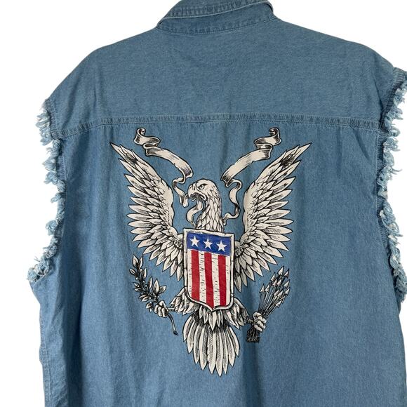 Black Canyon Outfitters Sleeveless Button Up Shirt Blue Chambray Biker Size 3XL - Picture 5 of 5